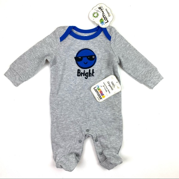 Lamaze Bright Shades Organic Onesie Gray Blue NB - Picture 1 of 9